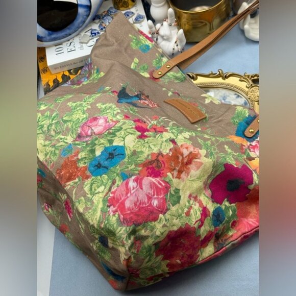 🆕 CHRISTIAN LACROIX 🧿 NWOT Shopping Tote Eden 1 Printed Canvas Taupe & Florals - Picture 10 of 16